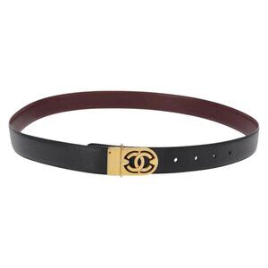 Authentic CHANEL Leather Black Gold CC Belt bst357-121825